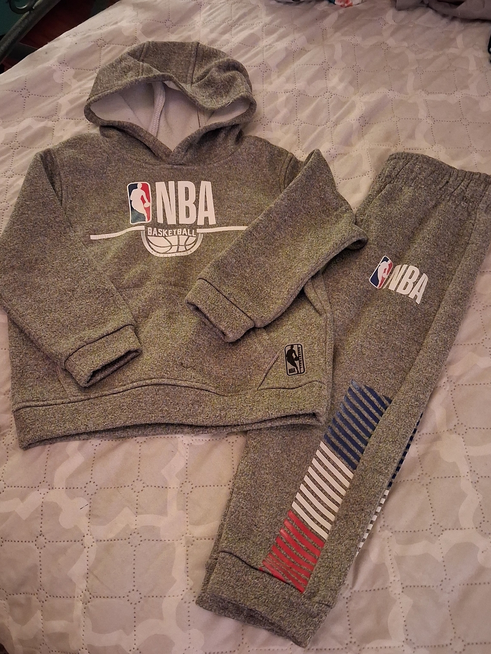 NBA Kids Gray Hoodie & Joggers Set with Tricolor Stripe